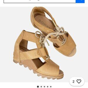 Sorel Woman's Leather Joanie Lace-Up Wedge Sandals Sz 9